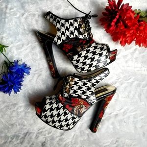 Iron fist houndstooth platform peeptoe slingbacks